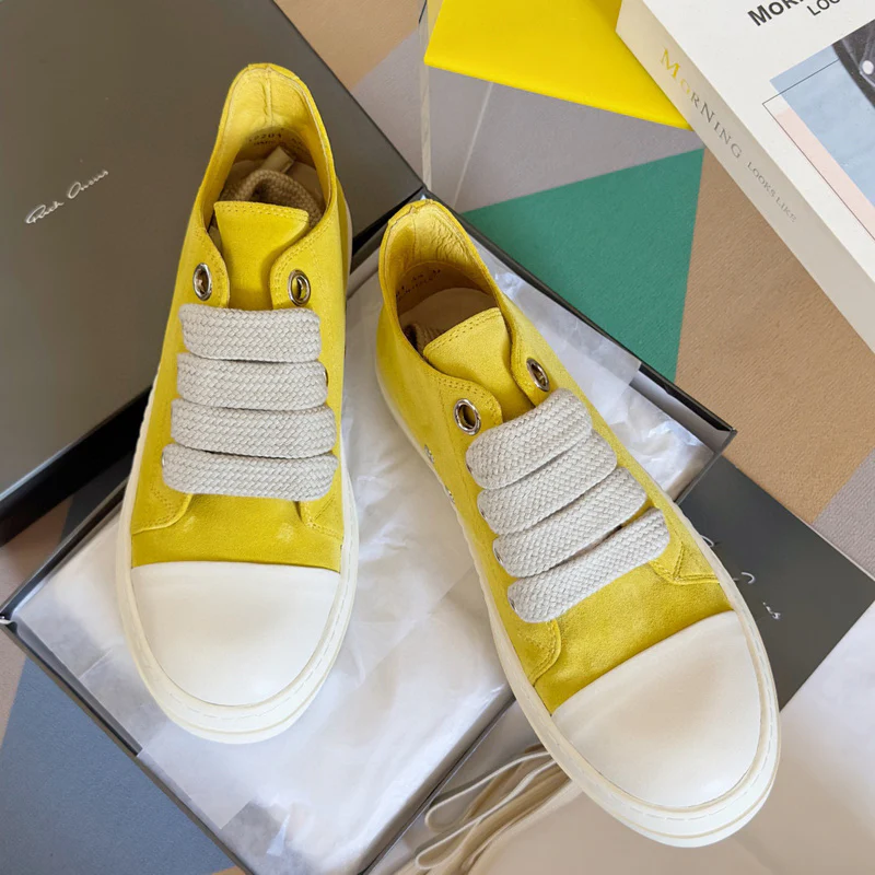 Rick Owens Yellow Suede Low-Top Sneakers - Soul Replicas
