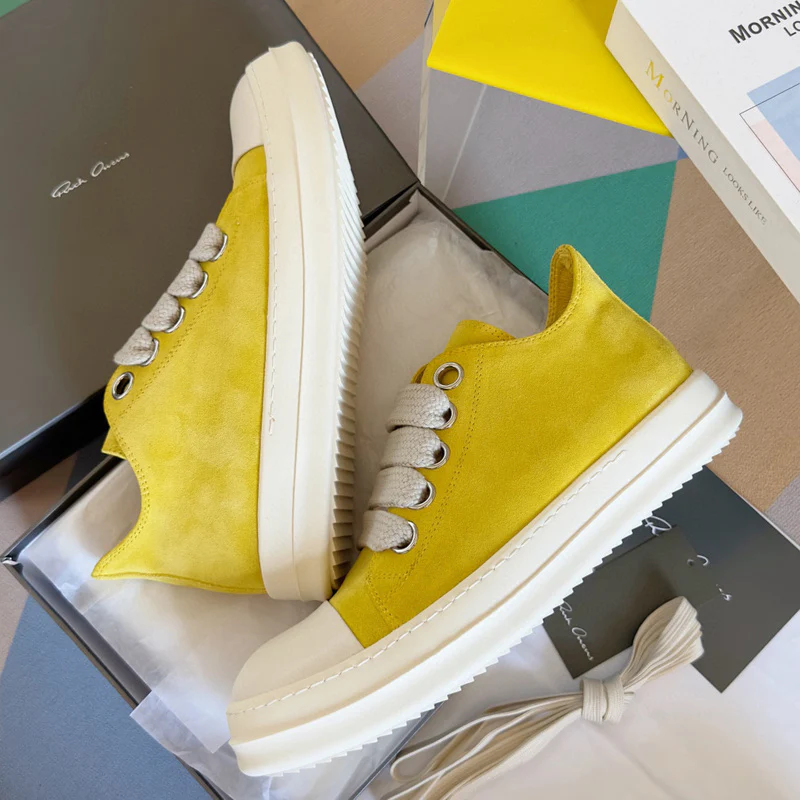 Rick Owens Yellow Suede Low-Top Sneakers - Soul Replicas