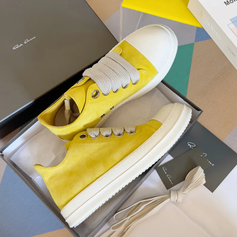Rick Owens Yellow Suede Low-Top Sneakers - Soul Replicas