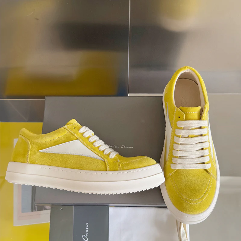 Rick Owens Yellow Suede Low-Top Sneakers - Soul Replicas