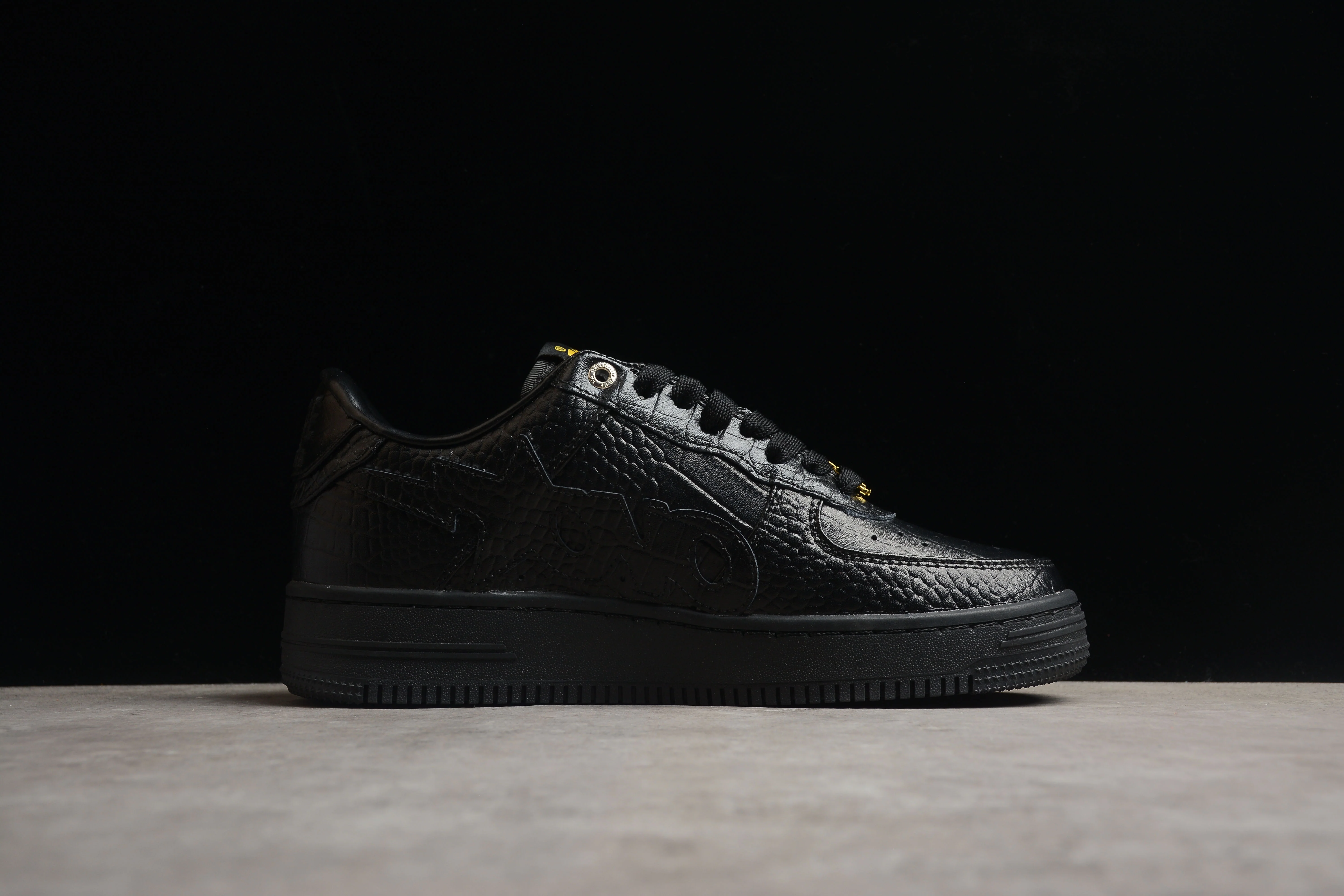BAPE STA Low-Top Black Croc-Embossed Sneakers - Soul Replicas