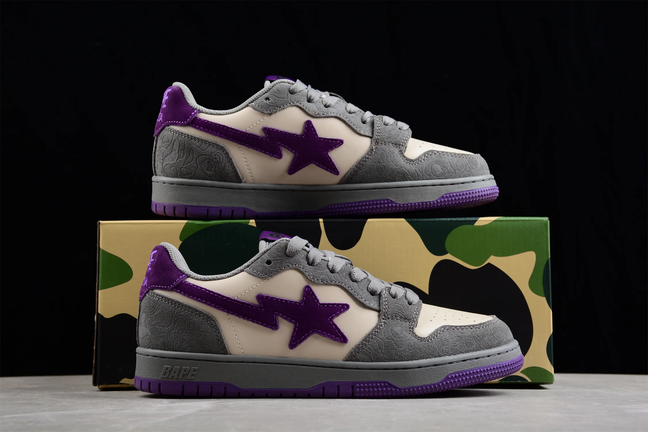 BAPE STA Low-Top Sneakers in Grey and Purple - Soul Replicas