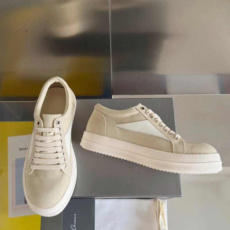 Rick Owens Beige Canvas Low-Top Sneakers - Soul Replicas