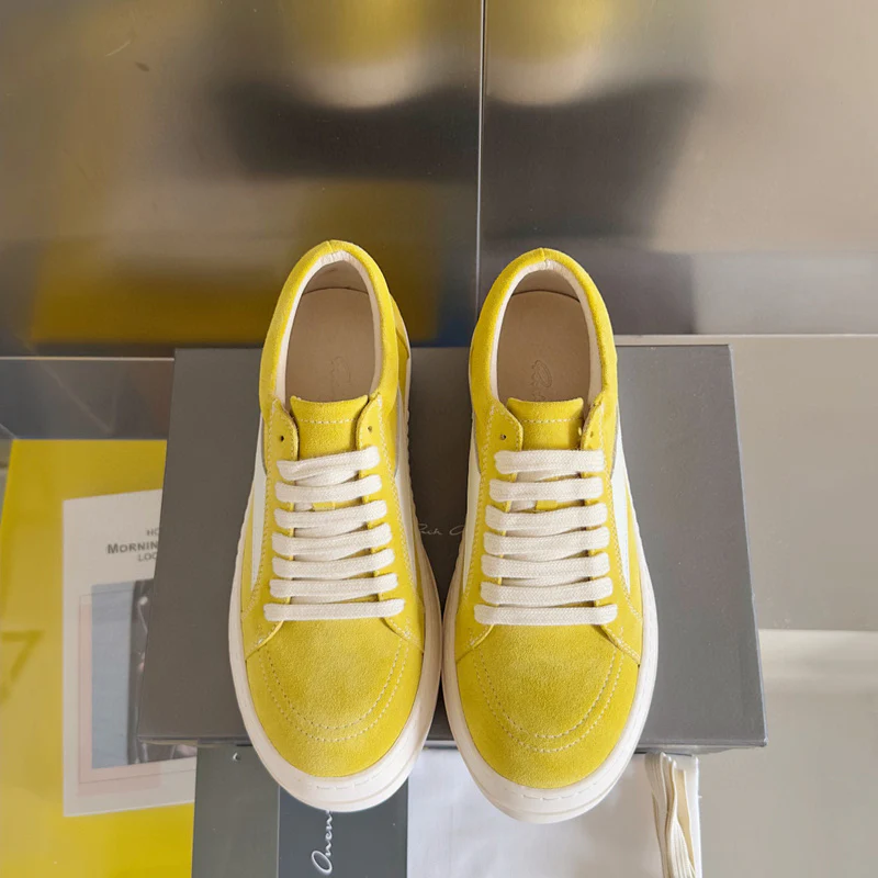 Rick Owens Yellow Suede Low-Top Sneakers - Soul Replicas
