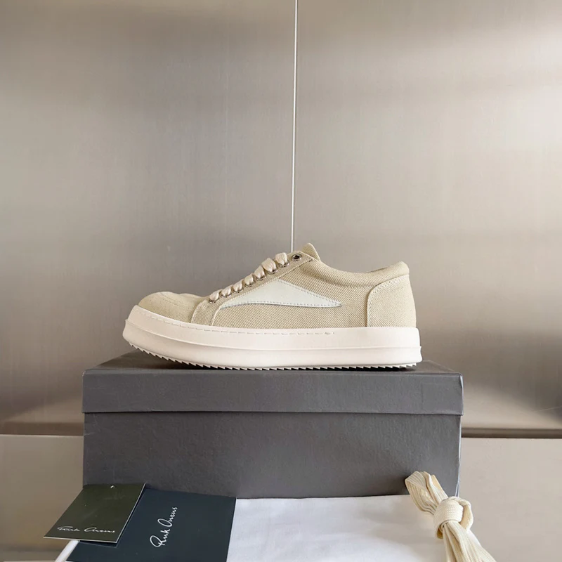 Rick Owens Beige Canvas Low-Top Sneakers - Soul Replicas