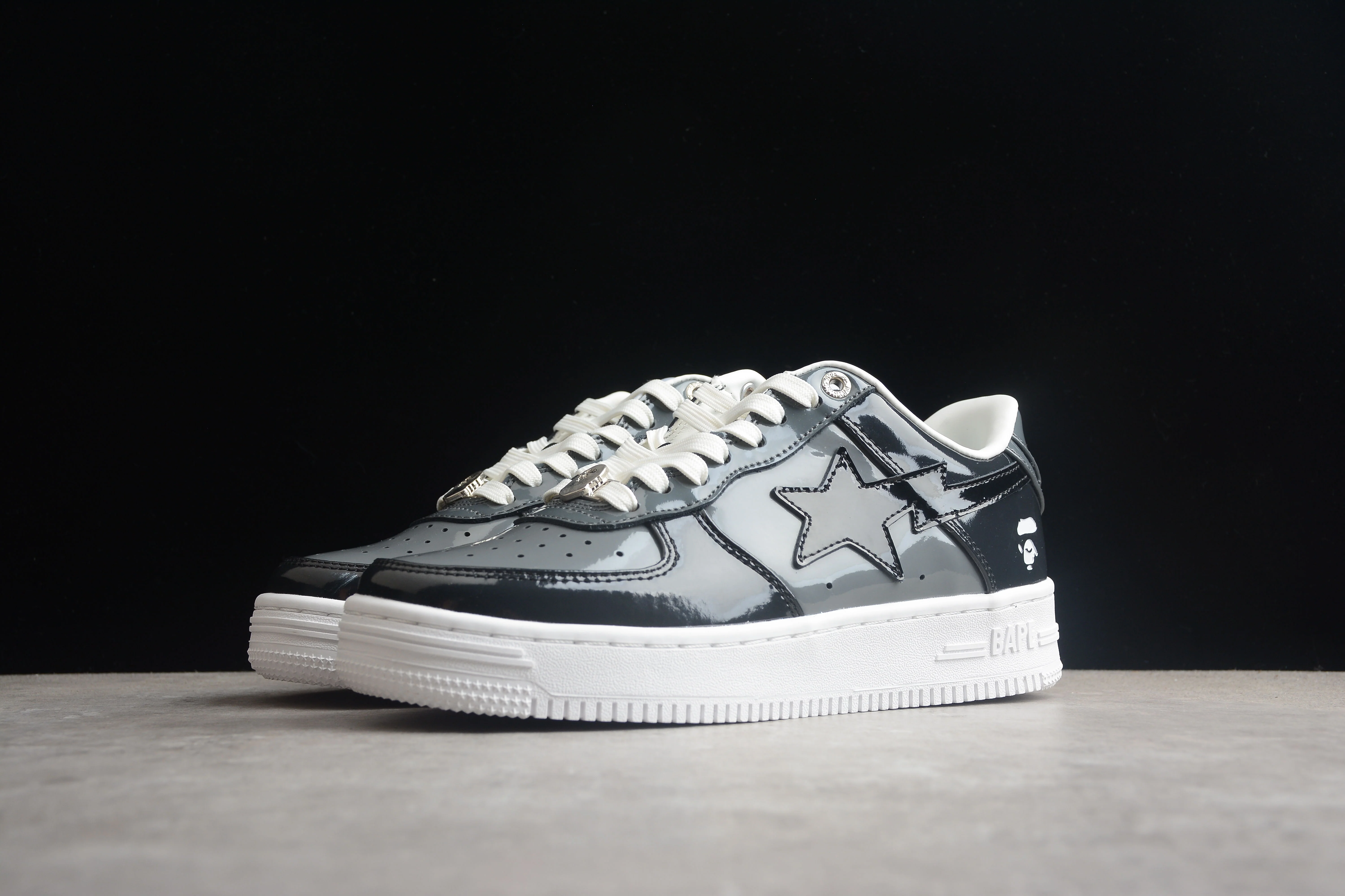 BAPE STA Black Patent Leather Low-Top Sneakers - Soul Replicas