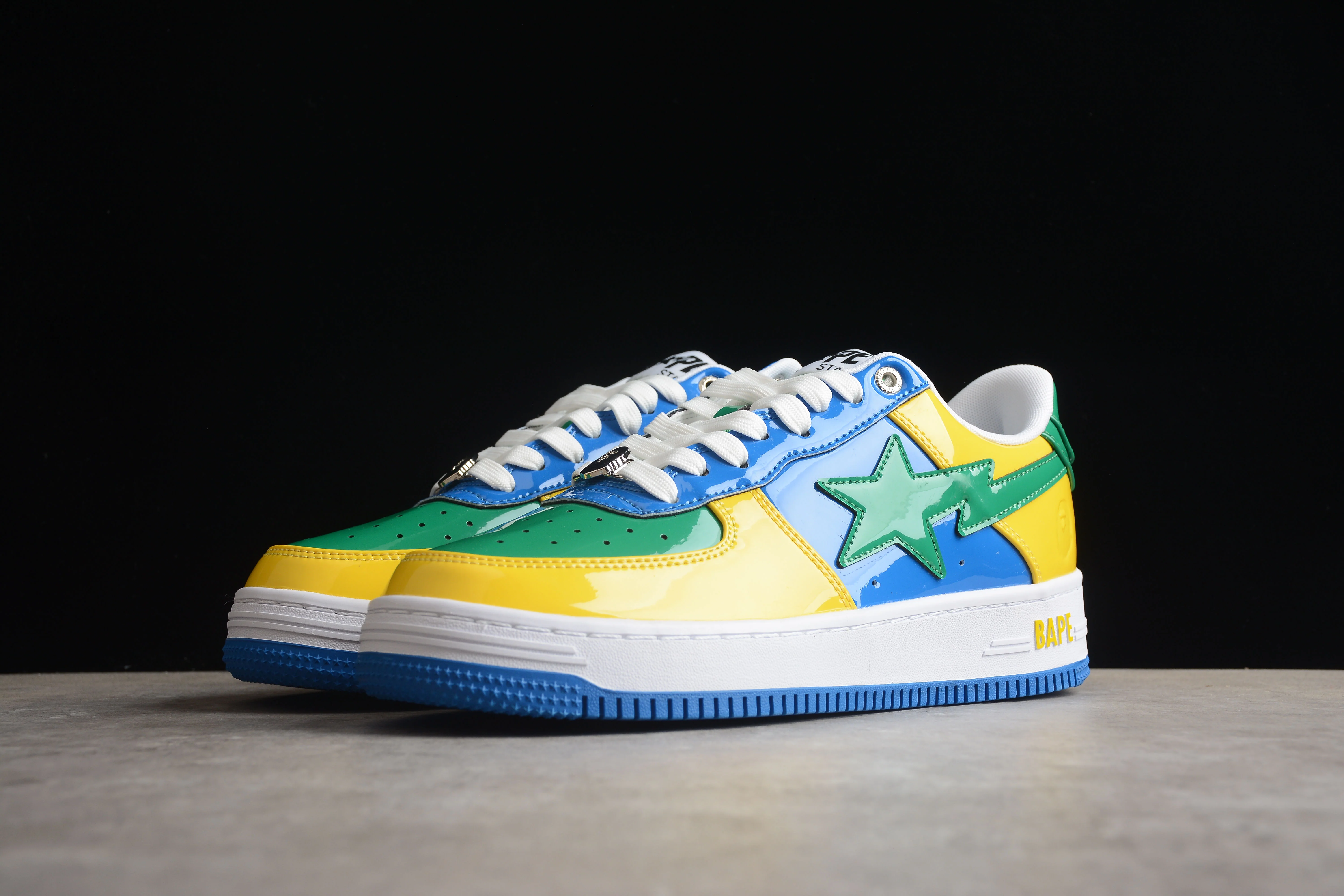 BAPE STA Low-Top Sneakers in Green, Blue, and Yellow - Soul Replicas