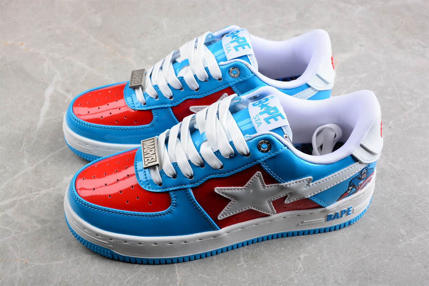BAPE STA Low-Top Sneakers in Blue and Red Captain America Edition - Soul Replicas