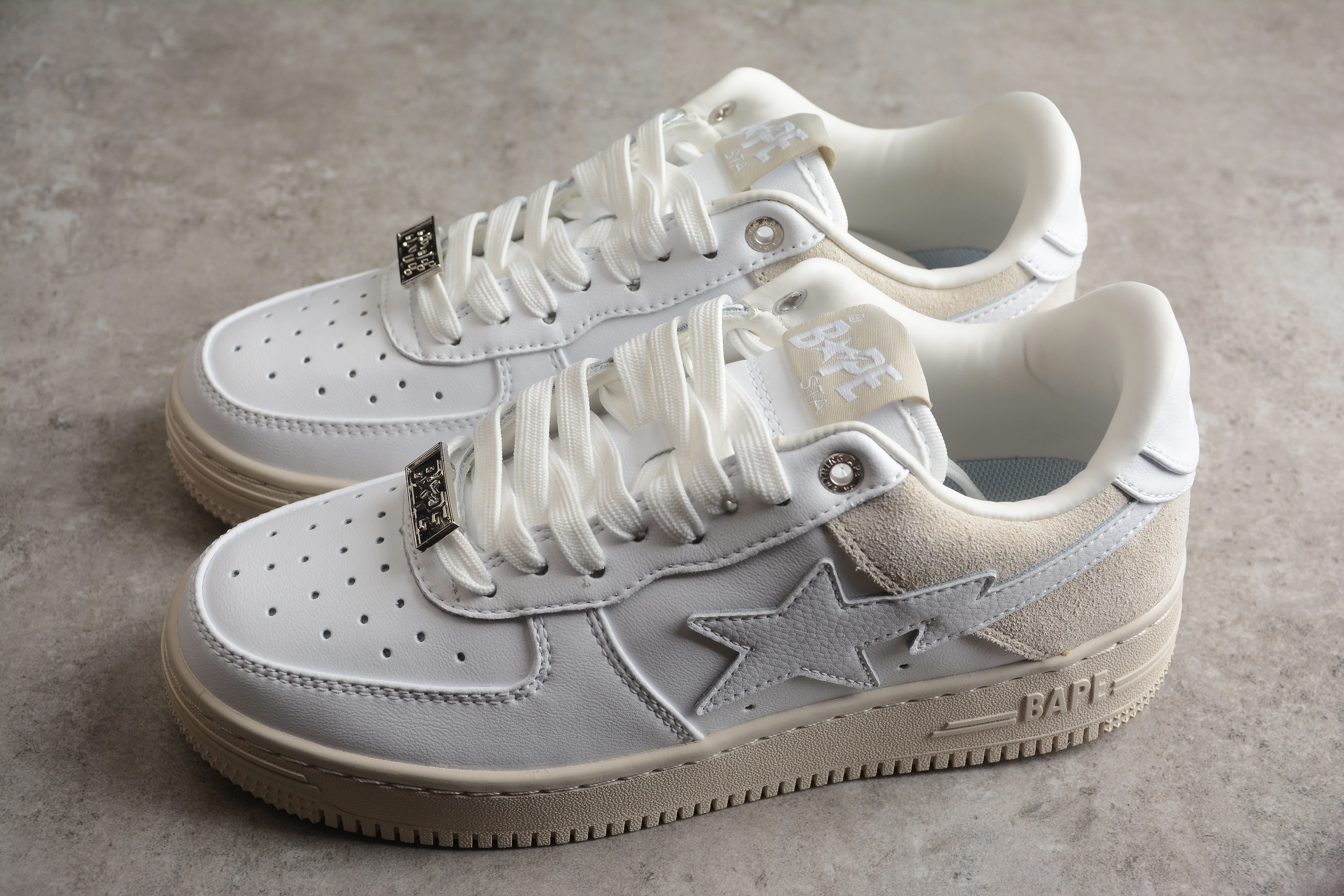 BAPE STA Low-Top Sneakers in White and Cream - Soul Replicas