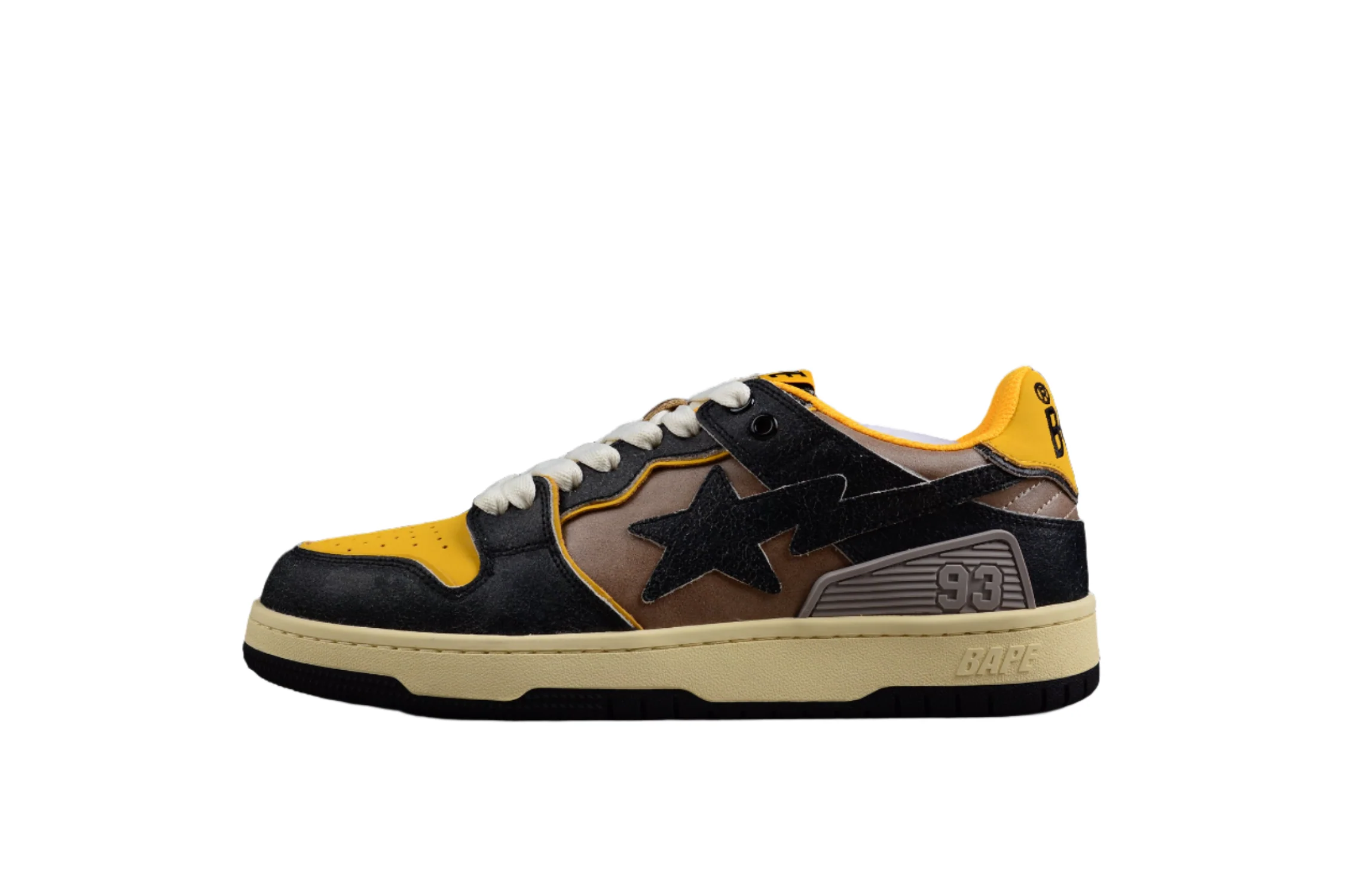 BAPE STA Low Top Sneakers in Black and Yellow - Soul Replicas