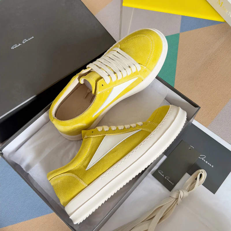 Rick Owens Yellow Suede Low-Top Sneakers - Soul Replicas