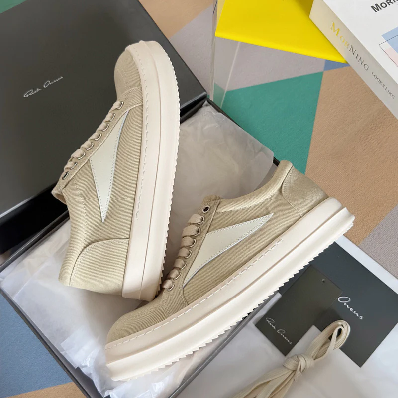Rick Owens Beige Canvas Low-Top Sneakers - Soul Replicas
