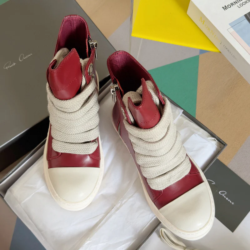 Rick Owens Red High-Top Sneakers - Soul Replicas