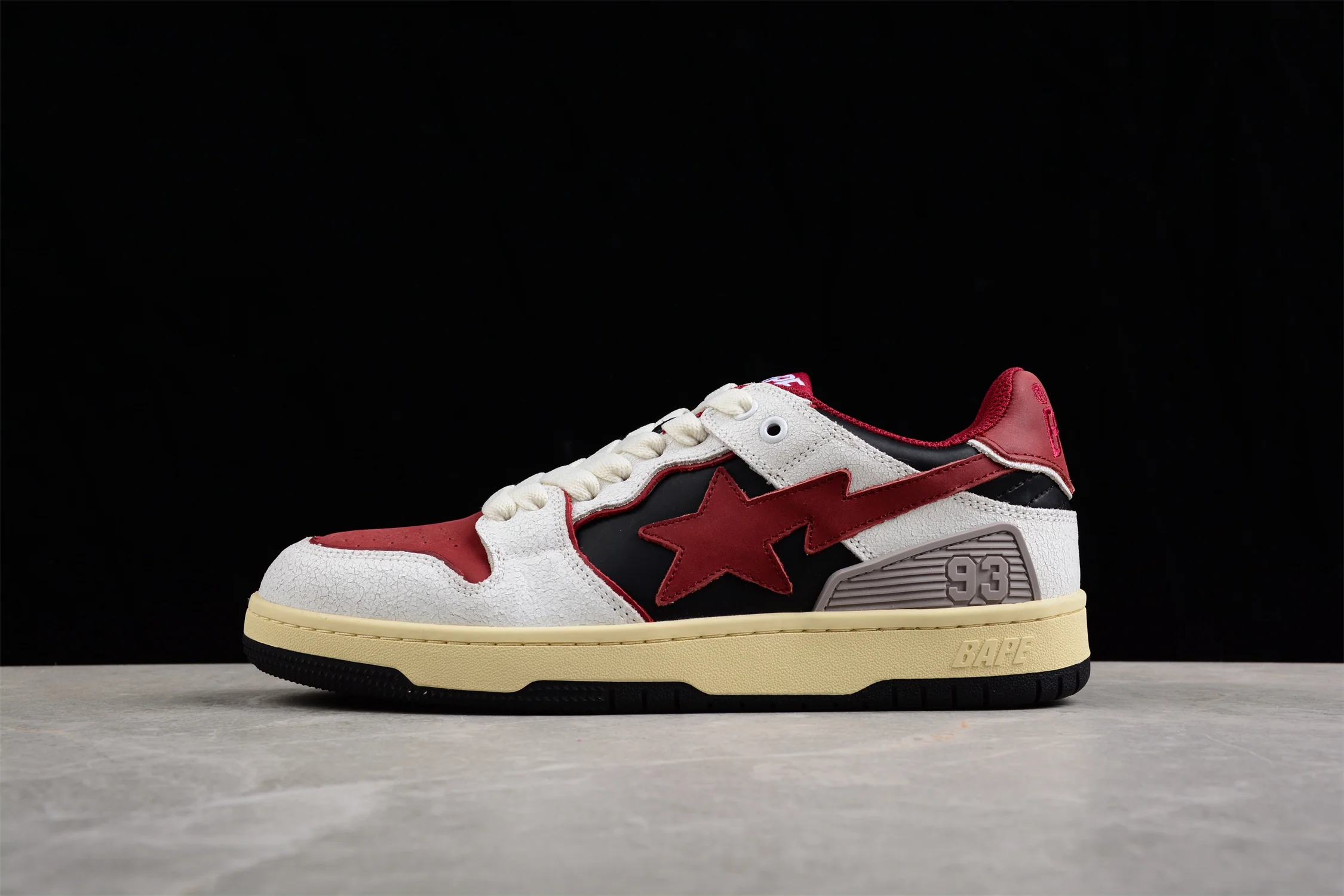 BAPE STA Low Top Sneakers in Red, White, and Black - Soul Replicas