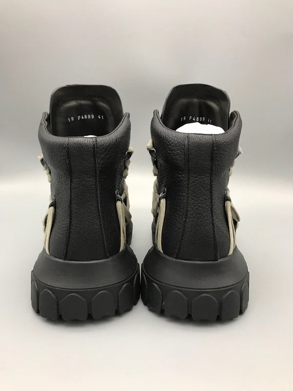 Rick Owens Black High-Top Sneakers with Beige Straps - Soul Replicas