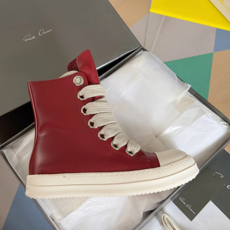 Rick Owens Red High-Top Sneakers - Soul Replicas