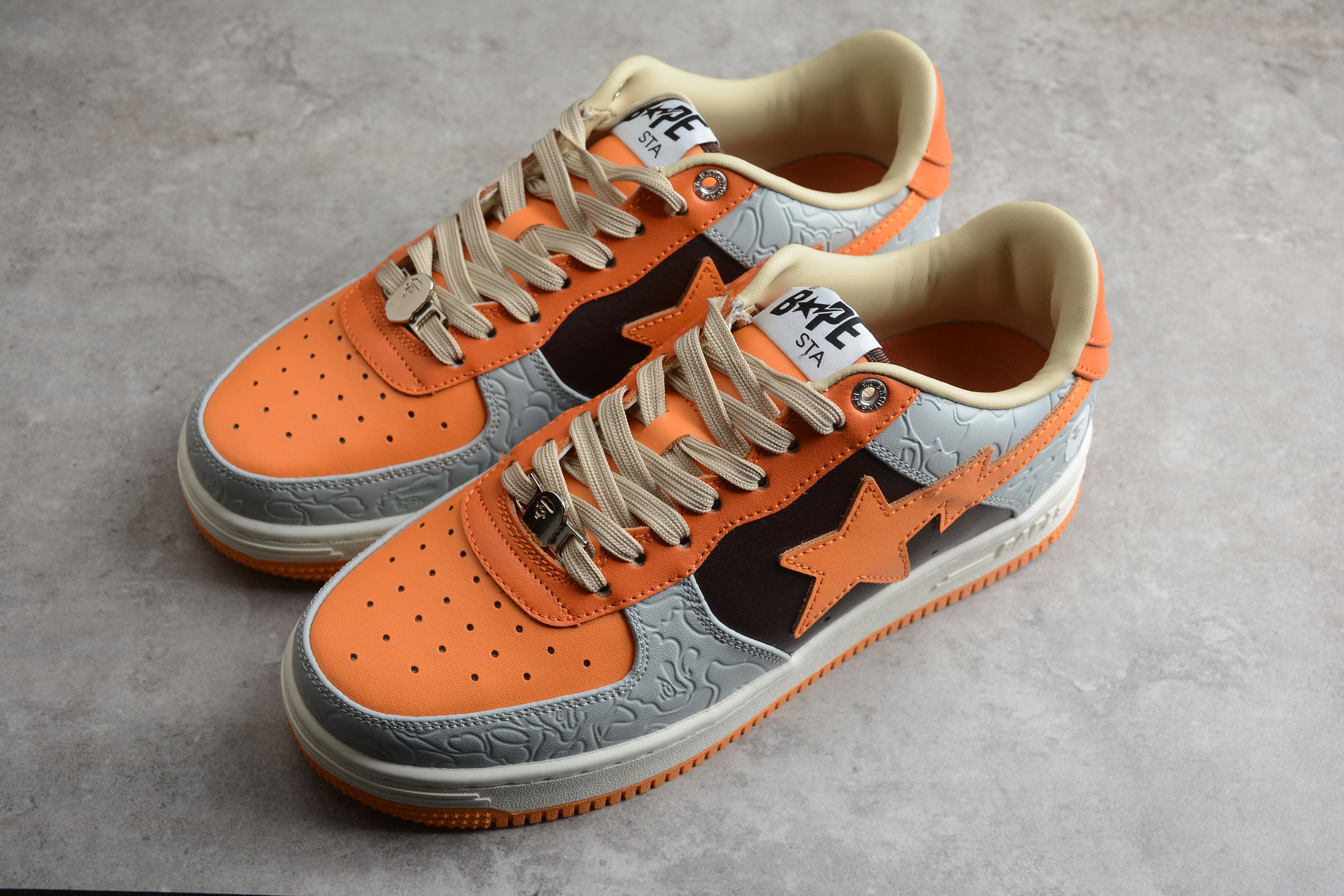 BAPE STA Low-Top Orange and Grey Sneakers - Soul Replicas