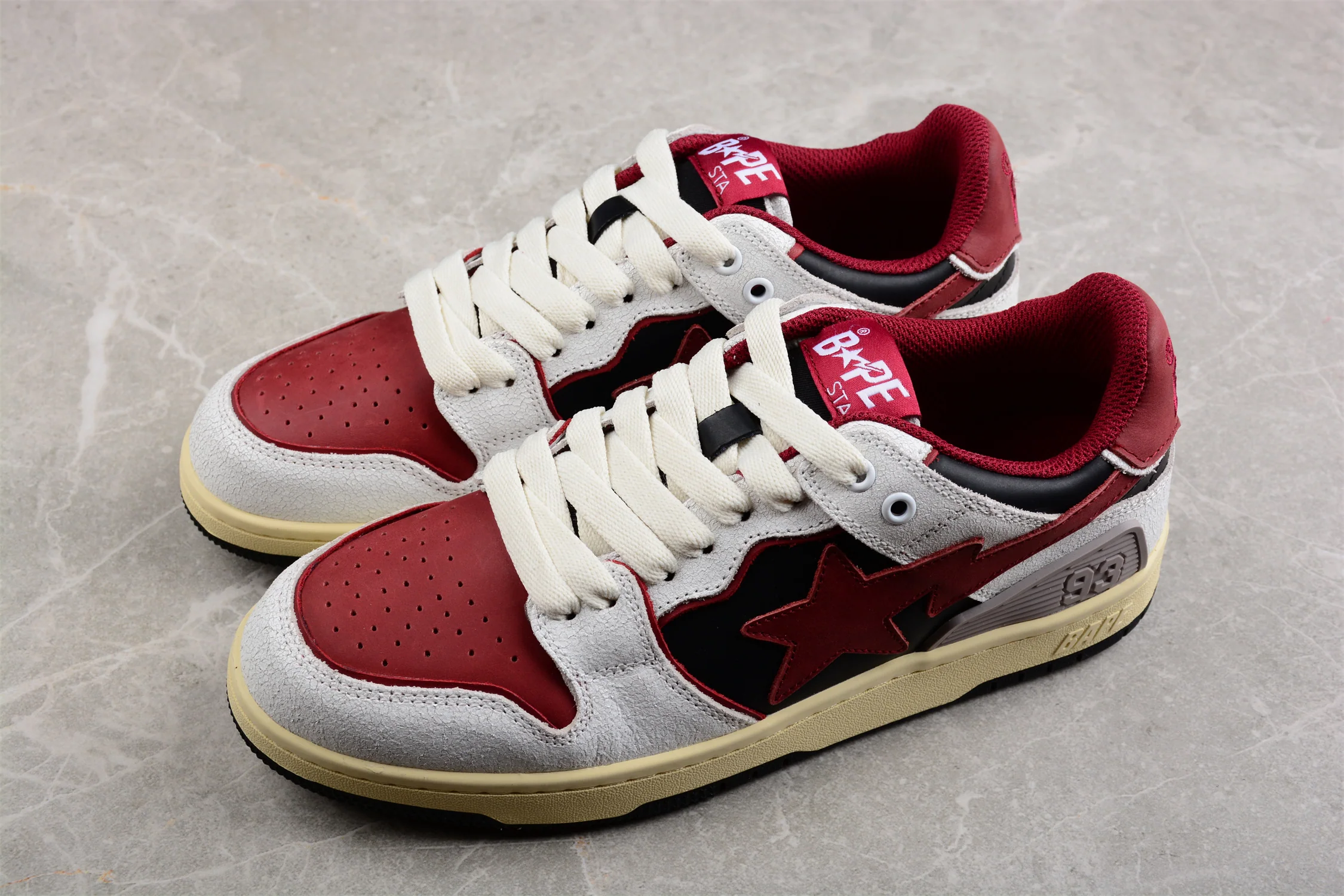 BAPE STA Low Top Sneakers in Red, White, and Black - Soul Replicas