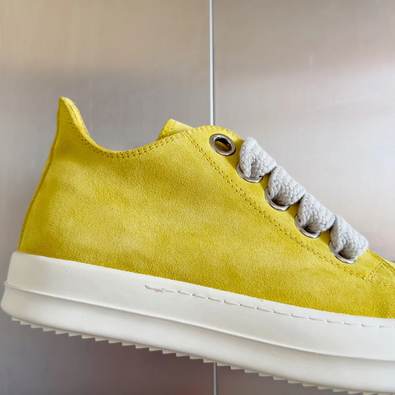 Rick Owens Yellow Suede Low-Top Sneakers - Soul Replicas