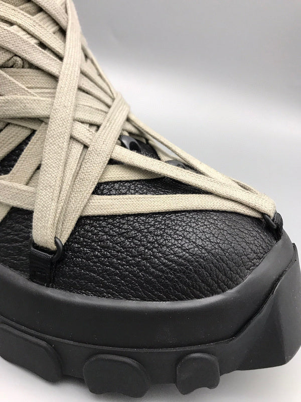 Rick Owens Black High-Top Sneakers with Beige Straps - Soul Replicas