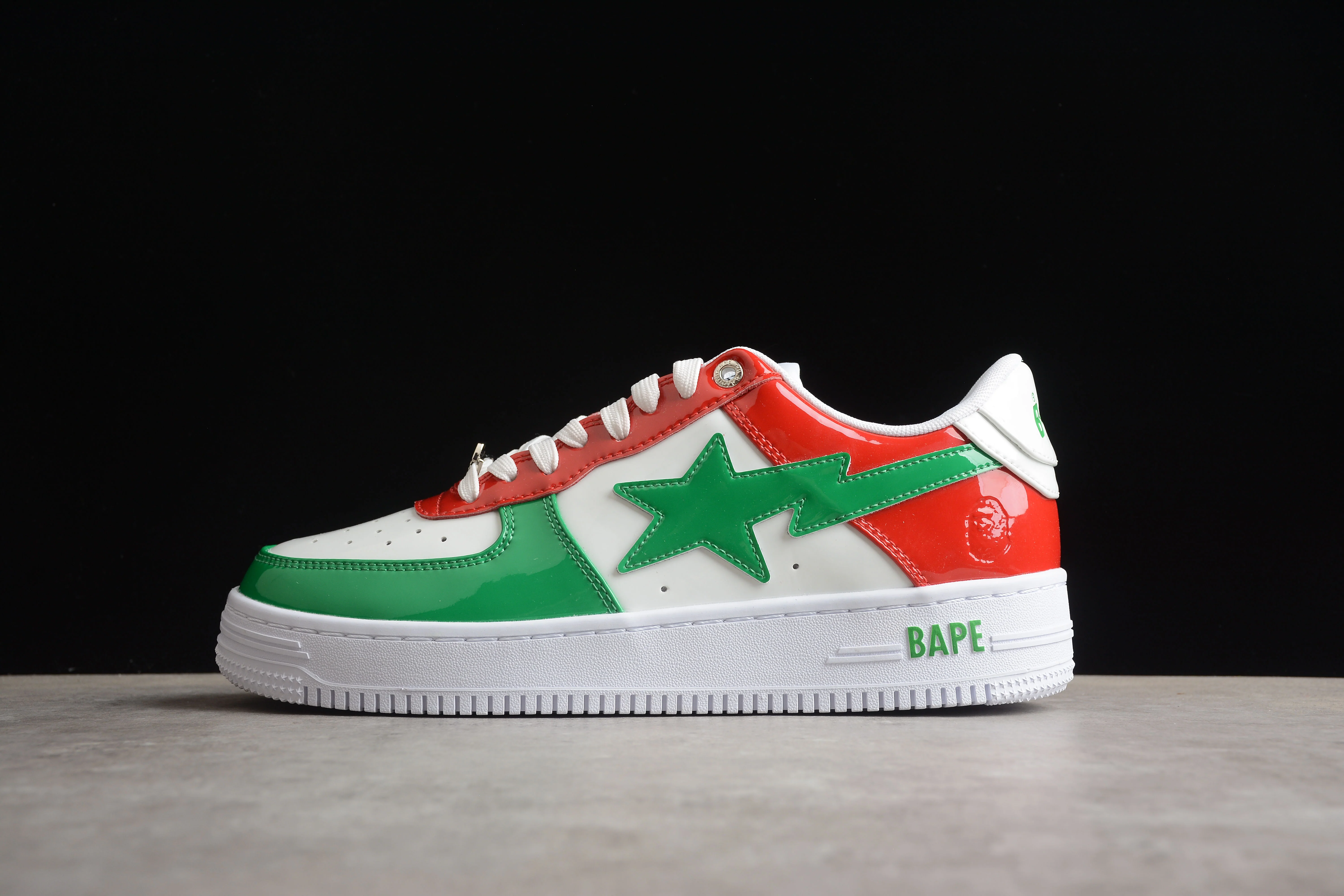 BAPE STA Low-Top Sneakers in Red, Green, and White - Soul Replicas