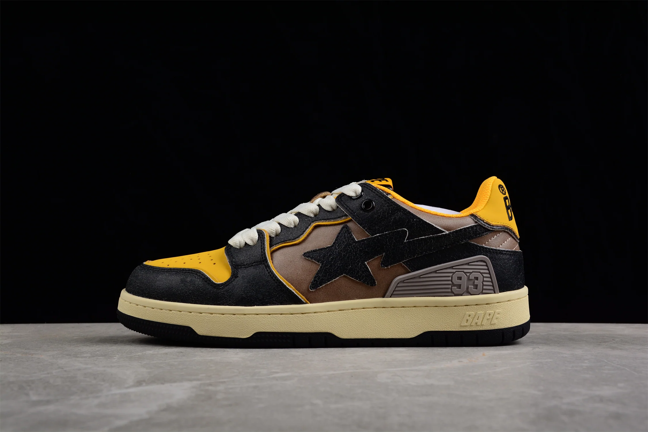 BAPE STA Low Top Sneakers in Black and Yellow - Soul Replicas