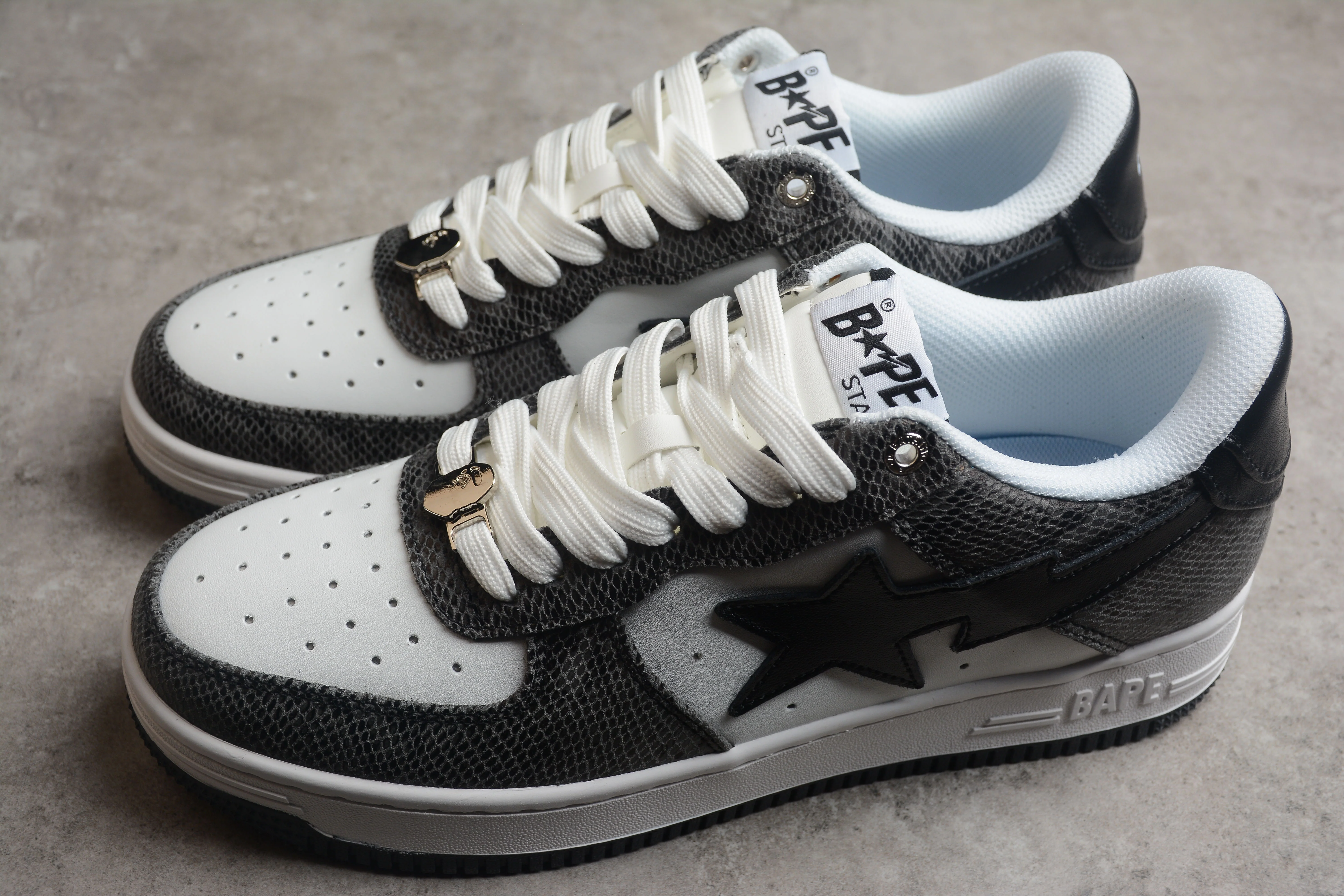 BAPE STA Low-Top Sneakers with Black Snakeskin Pattern - Soul Replicas