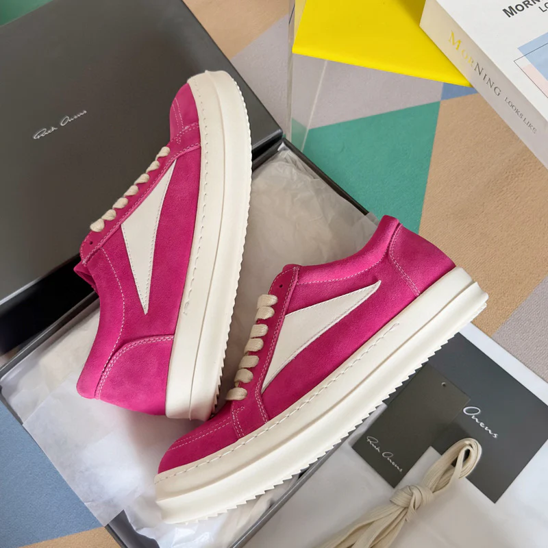 Rick Owens Pink Suede Low-Top Sneakers - Soul Replicas