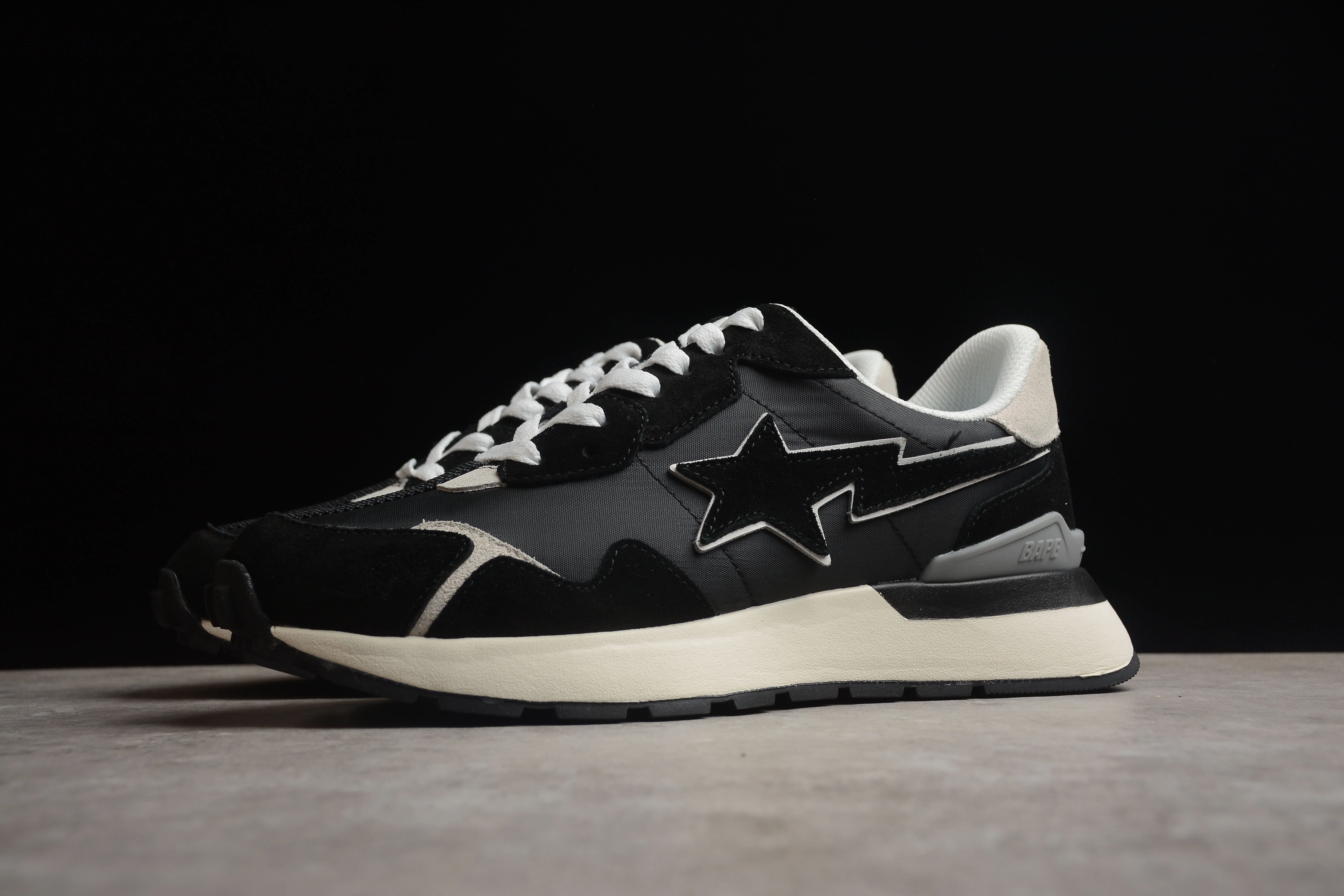 BAPE STA Retro Runner Black and White Sneakers - Soul Replicas