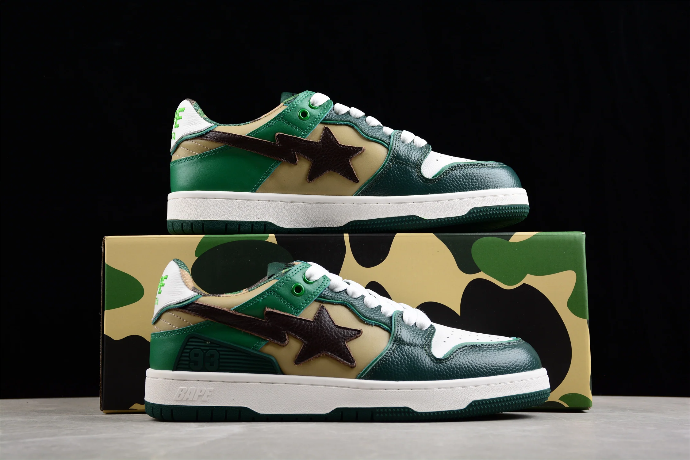 BAPE STA Low-Top Sneakers in Green and Brown - Soul Replicas