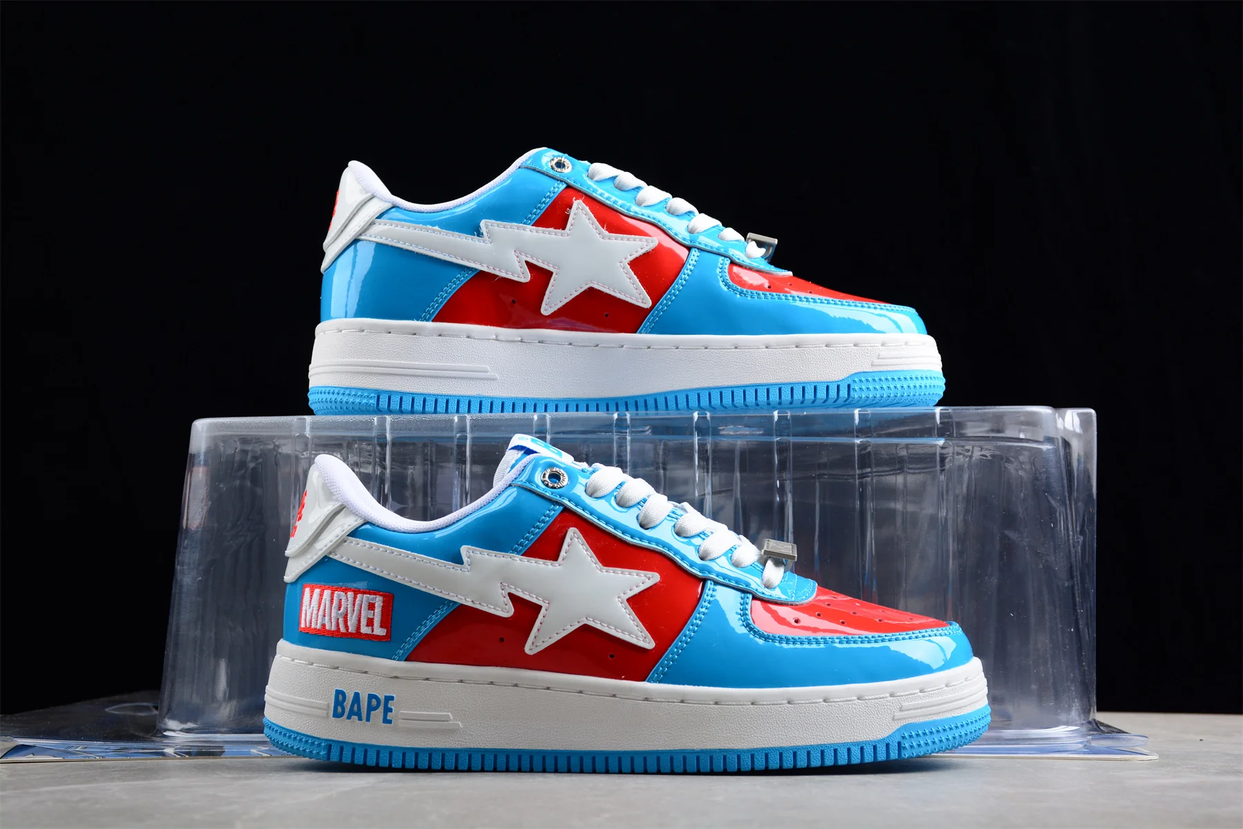 BAPE STA Low-Top Sneakers in Blue and Red Captain America Edition - Soul Replicas