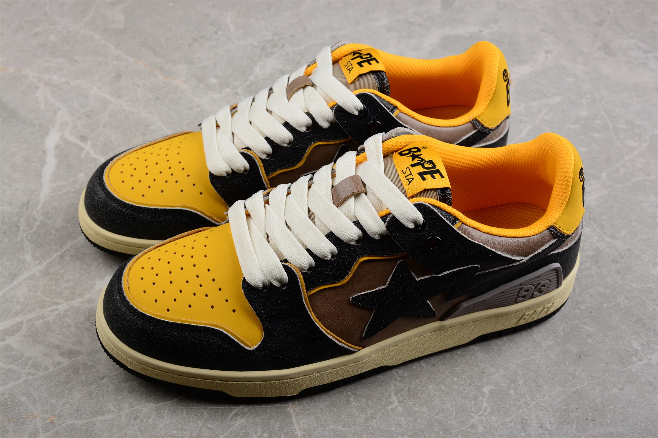 BAPE STA Low Top Sneakers in Black and Yellow - Soul Replicas