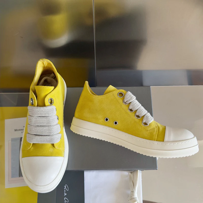 Rick Owens Yellow Suede Low-Top Sneakers - Soul Replicas