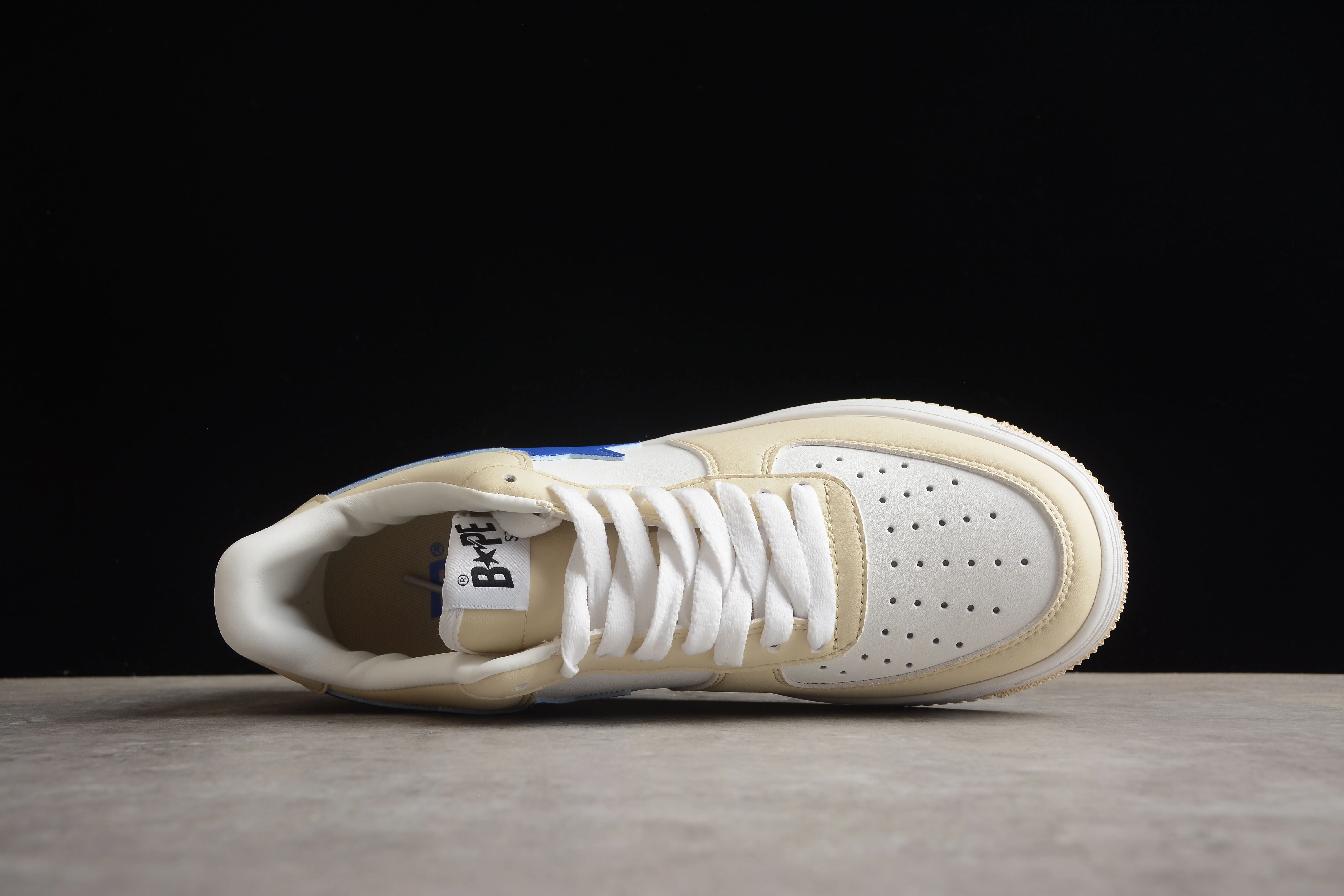 BAPE STA Low-Top Sneakers in Cream and Blue - Soul Replicas