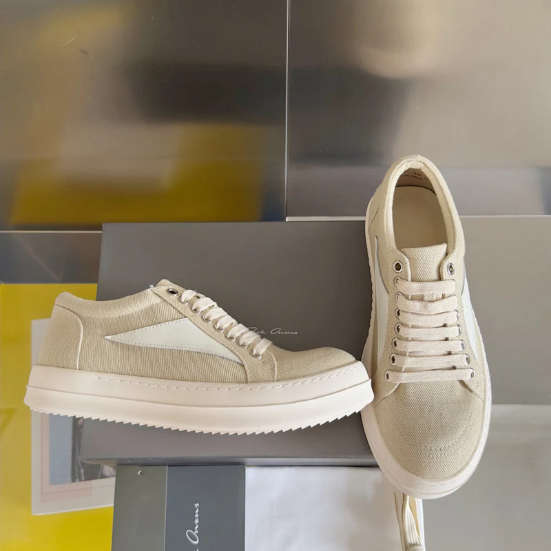 Rick Owens Beige Canvas Low-Top Sneakers - Soul Replicas
