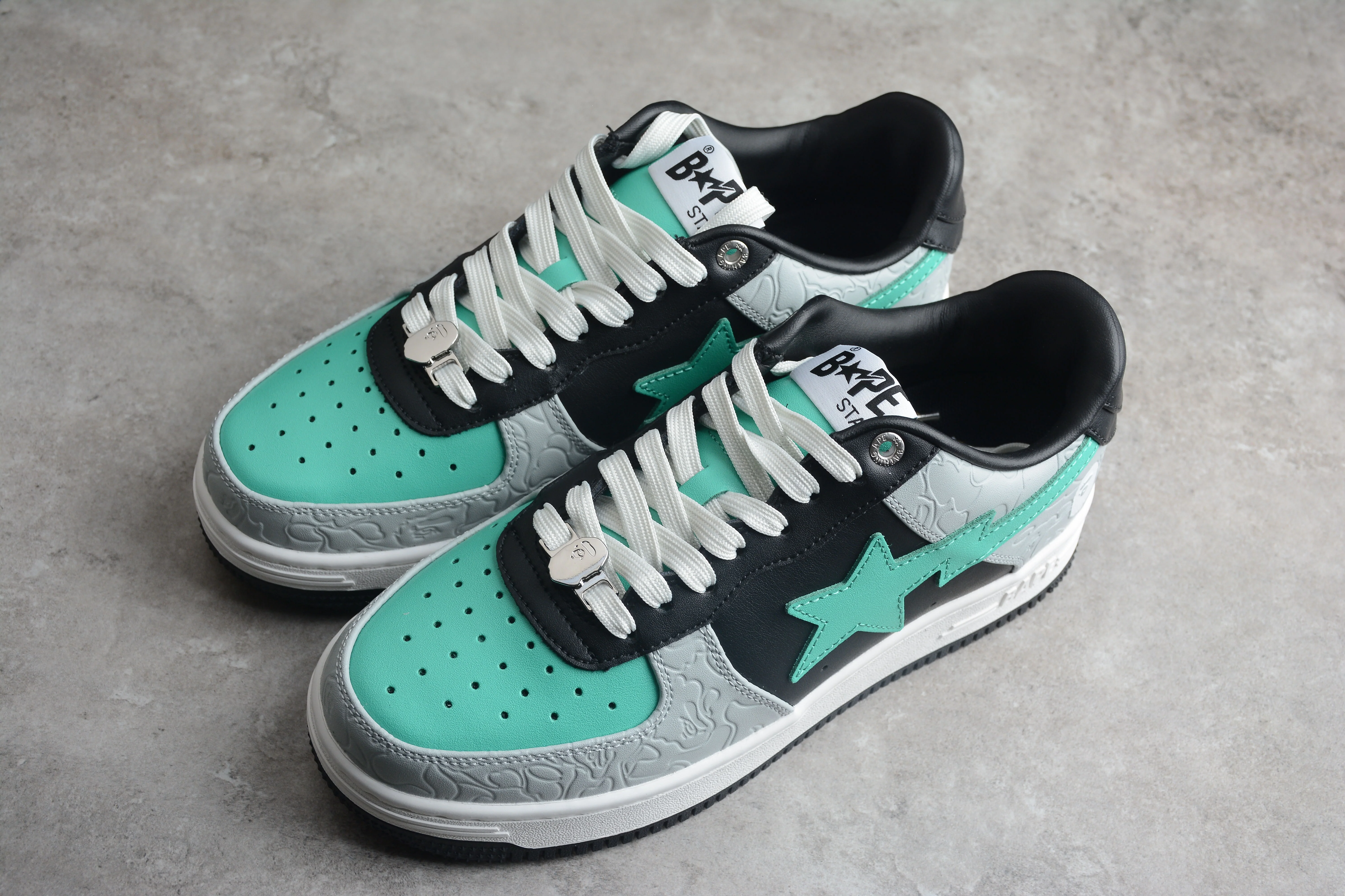 BAPE STA Low-Top Aqua and Grey Sneakers - Soul Replicas