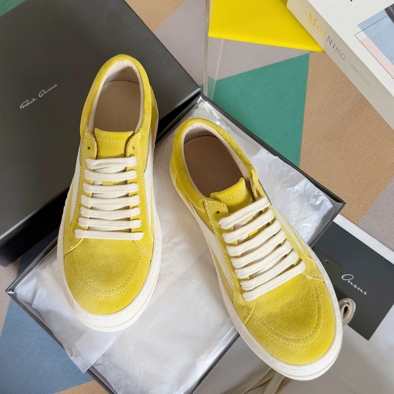 Rick Owens Yellow Suede Low-Top Sneakers - Soul Replicas