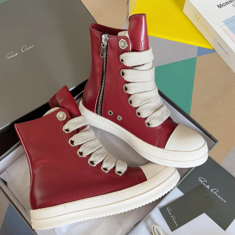 Rick Owens Red High-Top Sneakers - Soul Replicas