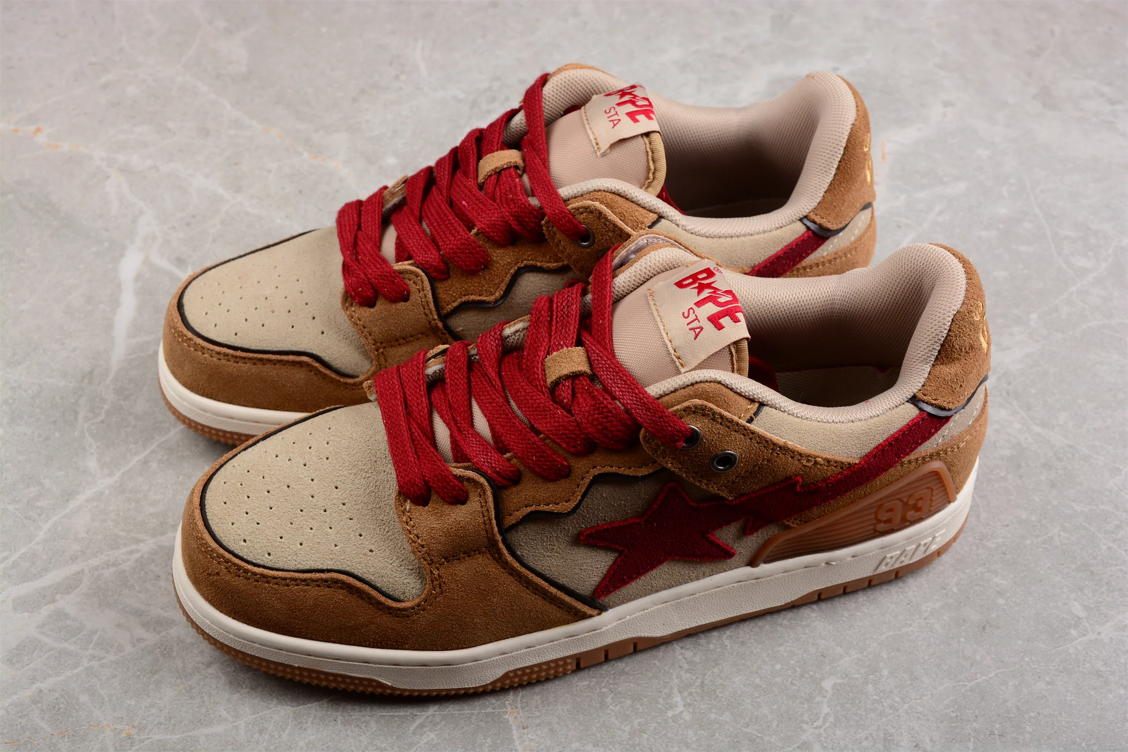 BAPE STA Low-Top Sneakers in Red and Brown - Soul Replicas