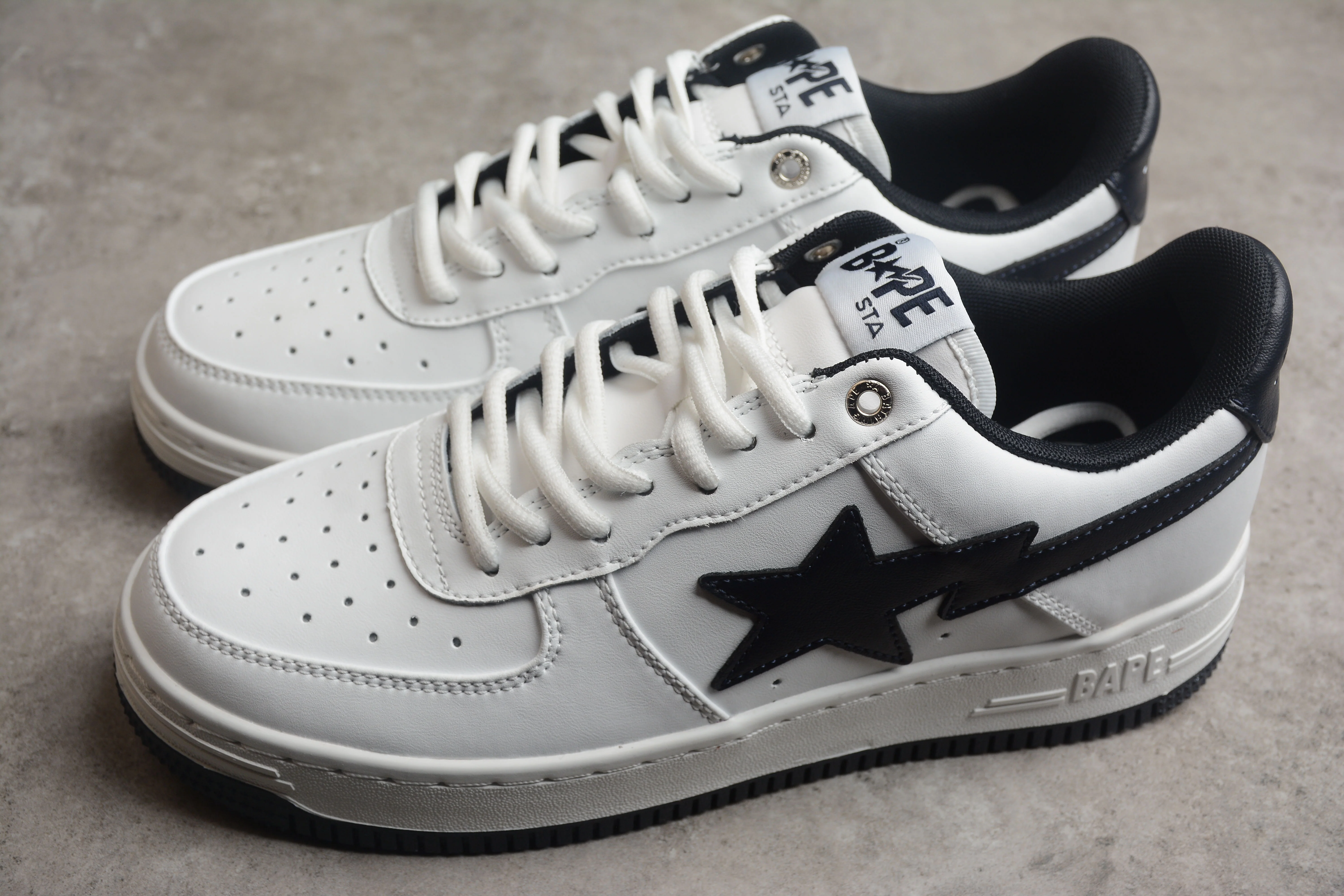 BAPE STA Low-Top White and Black Sneakers - Soul Replicas
