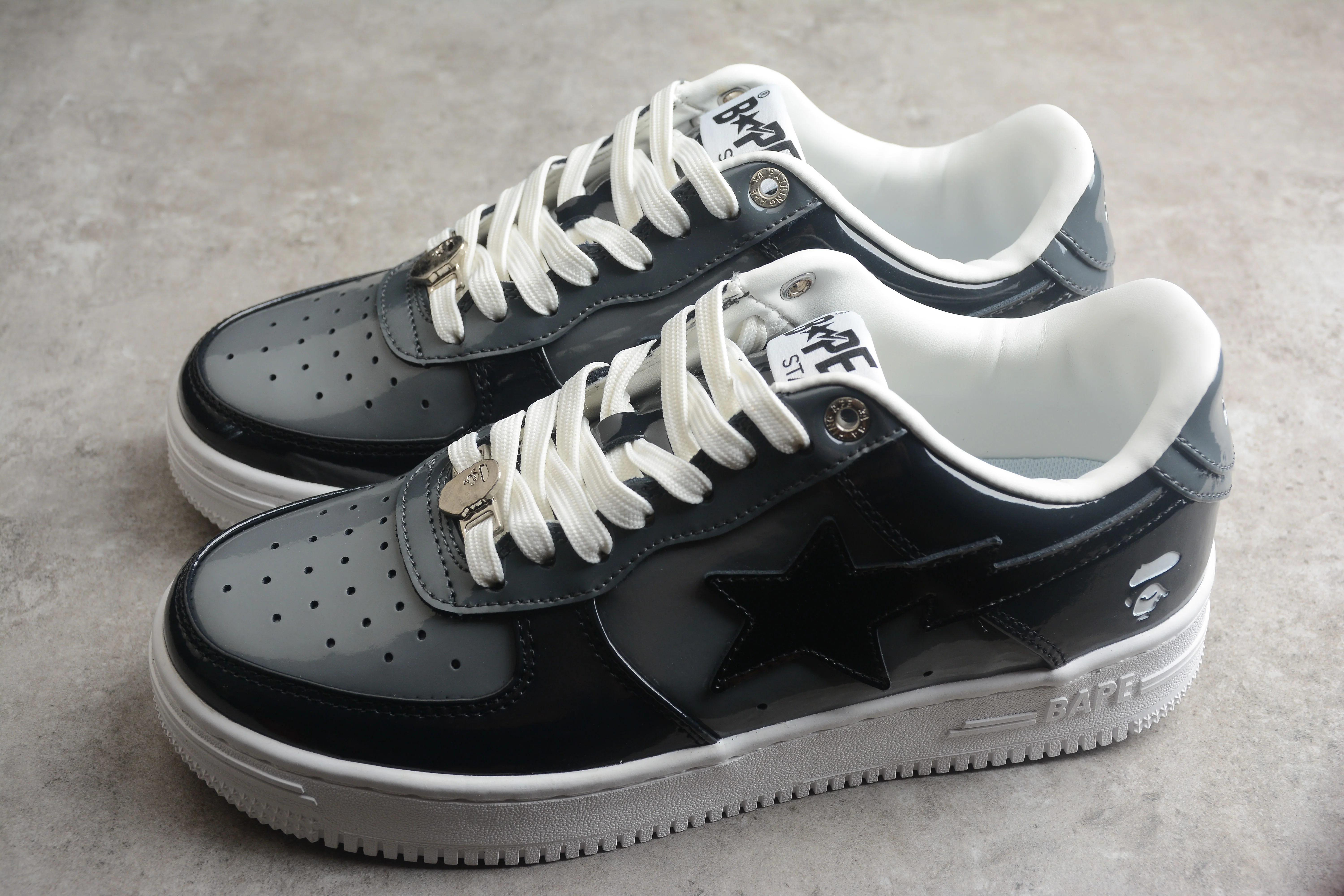 BAPE STA Black Patent Leather Low-Top Sneakers - Soul Replicas