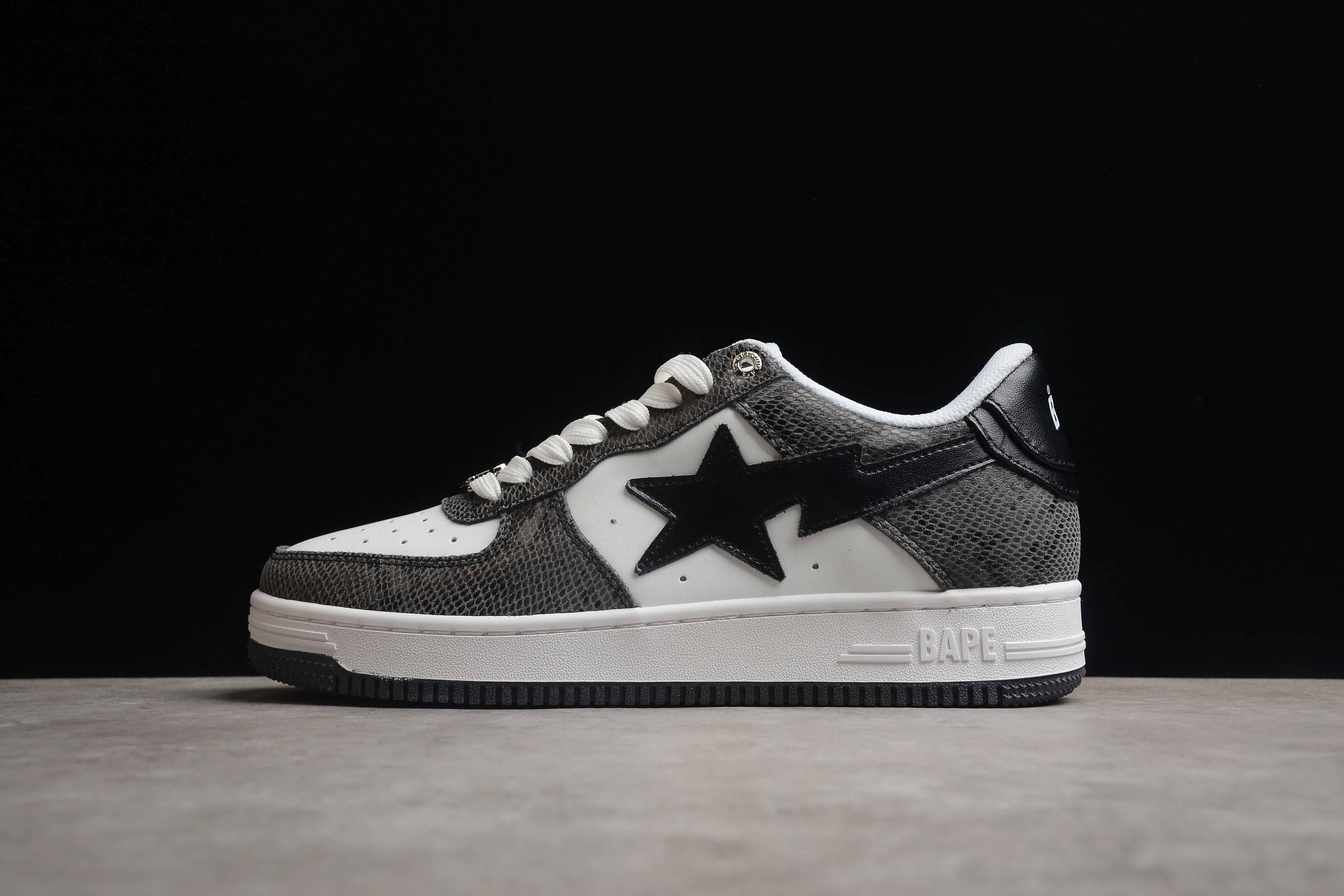 BAPE STA Low-Top Sneakers with Black Snakeskin Pattern - Soul Replicas
