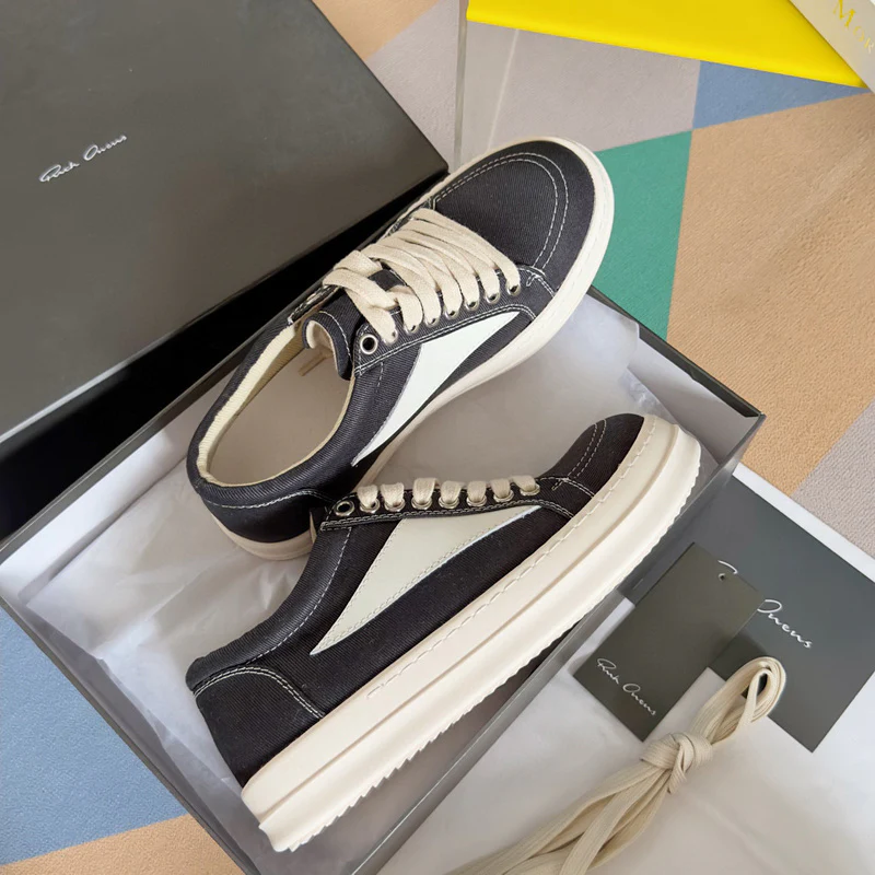 Rick Owens Black Canvas Low-Top Sneakers - Soul Replicas
