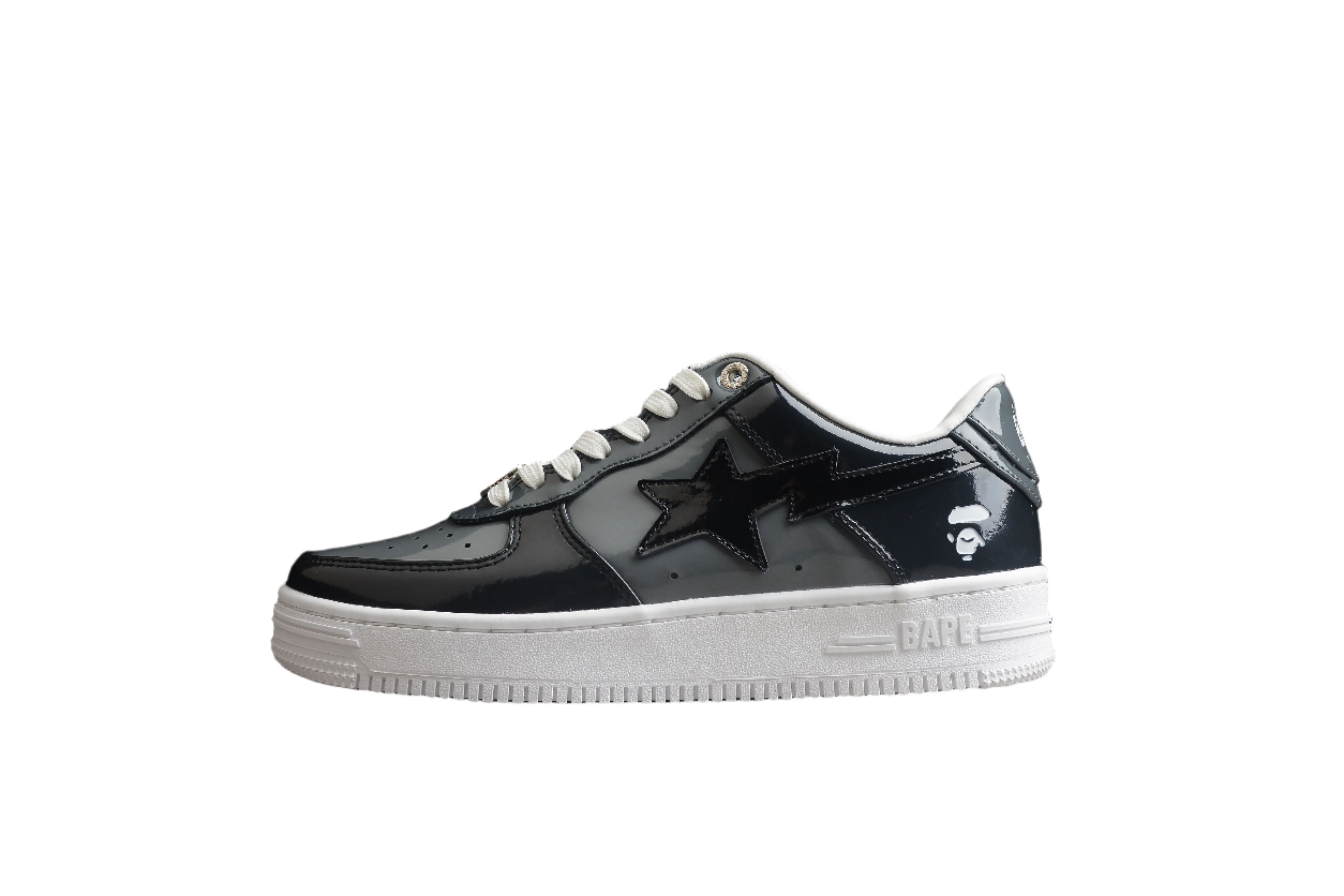BAPE STA Black Patent Leather Low-Top Sneakers - Soul Replicas