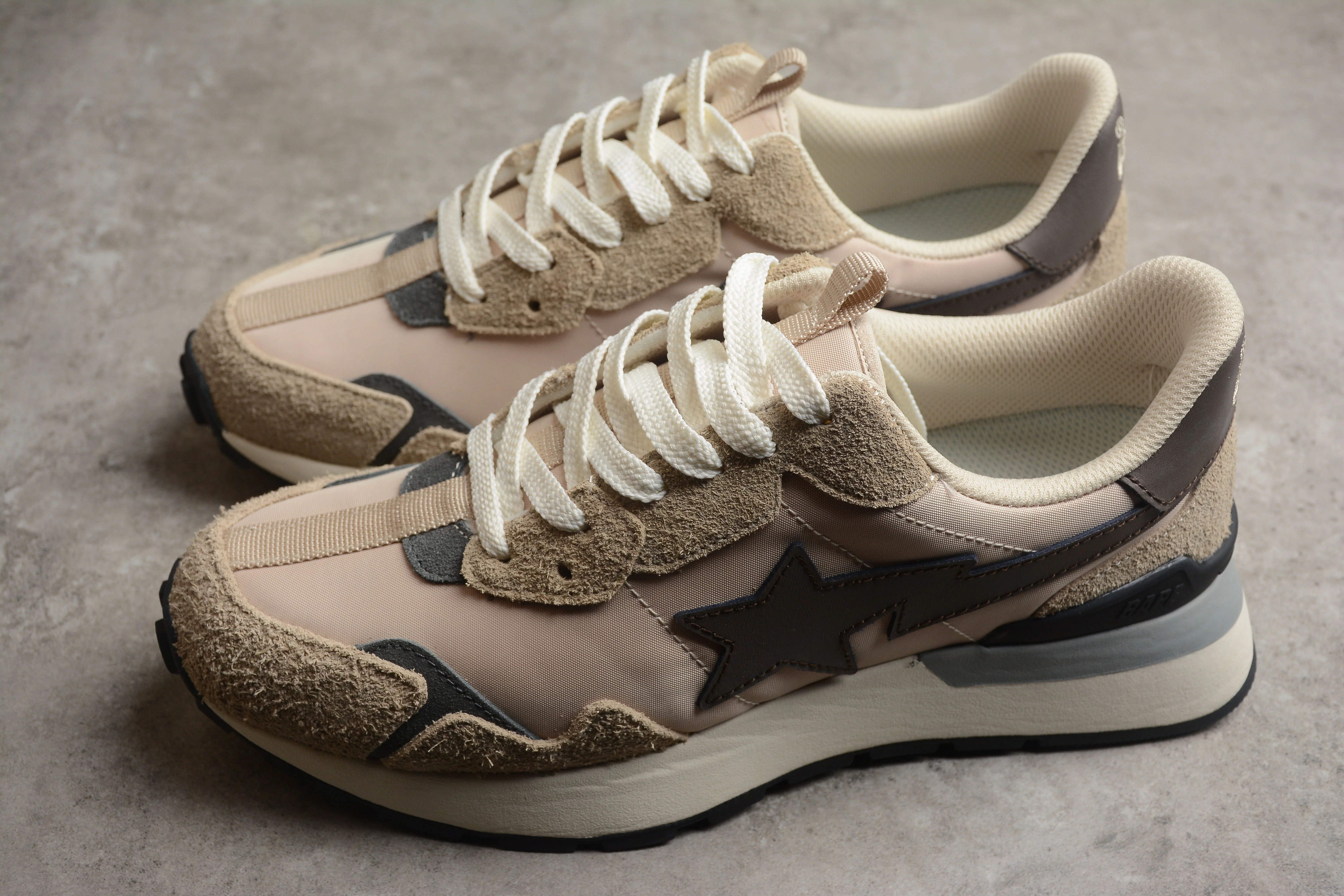 BAPE STA Retro Runner Beige and Brown Sneakers - Soul Replicas
