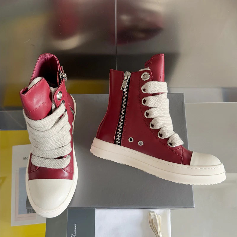 Rick Owens Red High-Top Sneakers - Soul Replicas