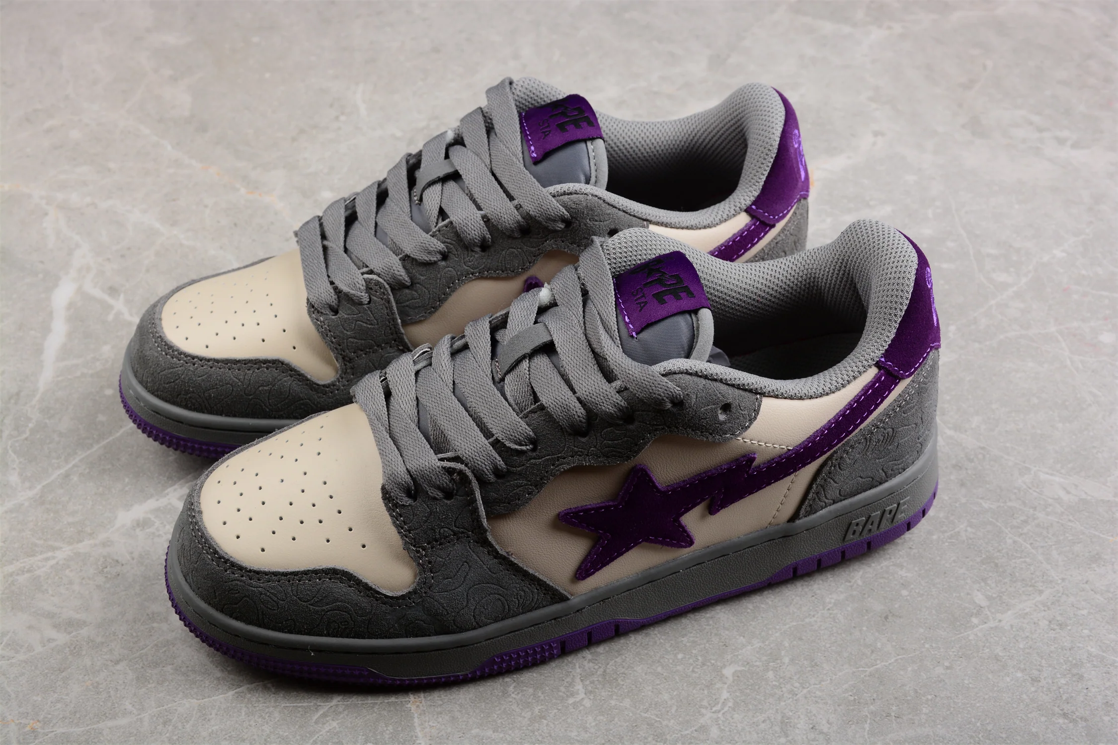 BAPE STA Low-Top Sneakers in Grey and Purple - Soul Replicas