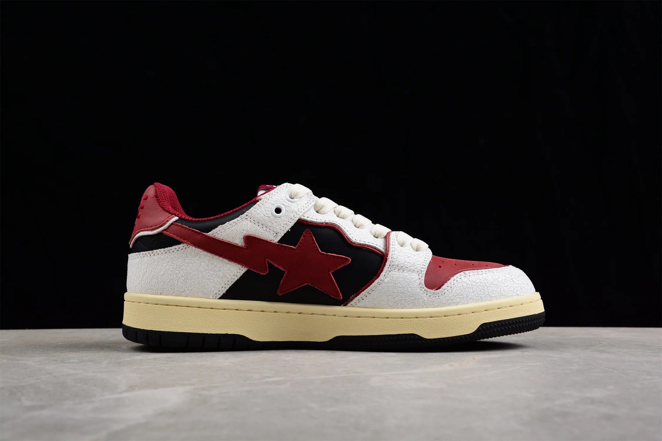 BAPE STA Low Top Sneakers in Red, White, and Black - Soul Replicas