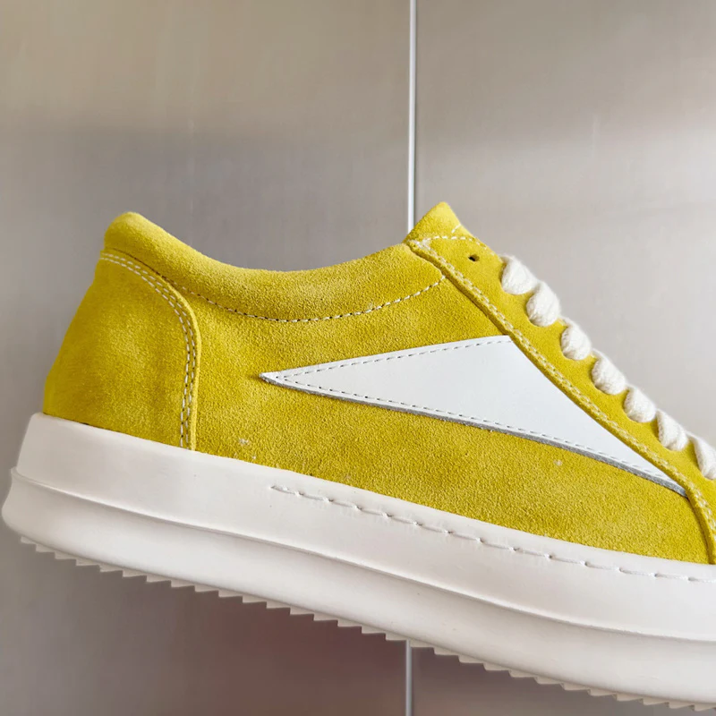 Rick Owens Yellow Suede Low-Top Sneakers - Soul Replicas