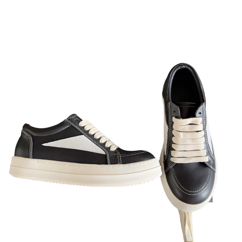 Rick Owens Black Leather and Suede Low-Top Sneakers - Soul Replicas